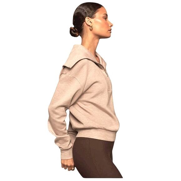 VARLEY Yates Half-Zip Collared Pullover Sweater in Taupe Marl EUC Plus Size 3X - Picture 2 of 11